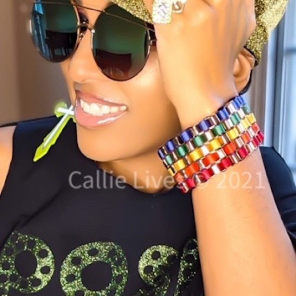 Miz Rainbow Ribbon Weave Gold Tone Bulky Bracelet 2 Pack